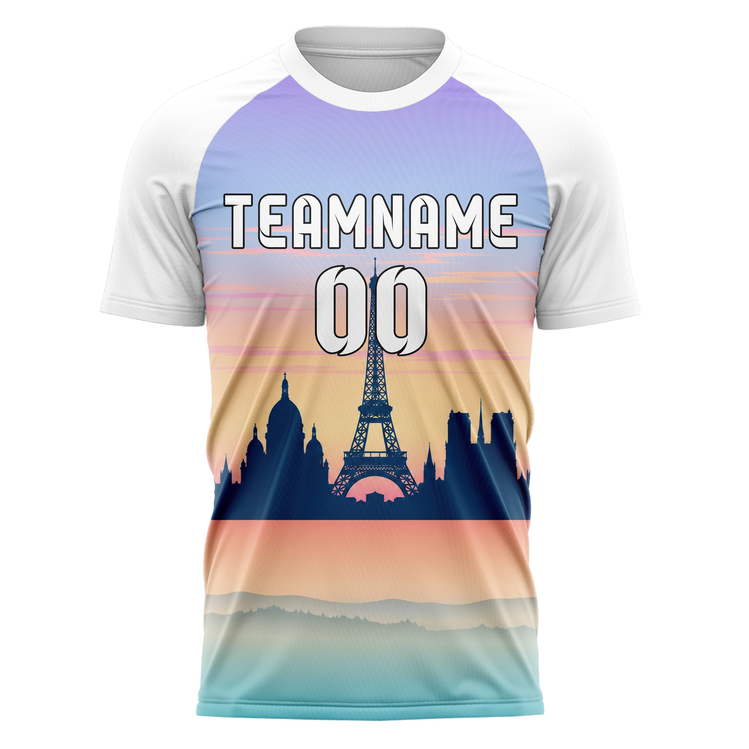 Hellblau Paris Skyline Design 15-0134 individuelles Fußballtrikot front