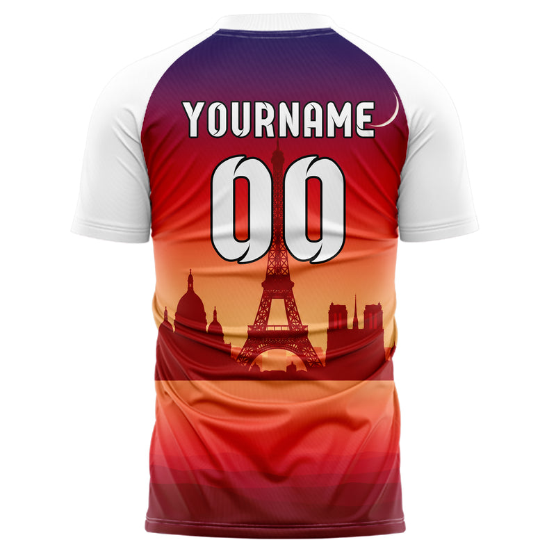 Rot Paris Skyline Design 15-0133 individuelles Fußballtrikot back
