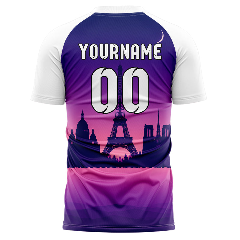 Lila Paris Skyline Design 15-0136 individuelles Fußballtrikot back