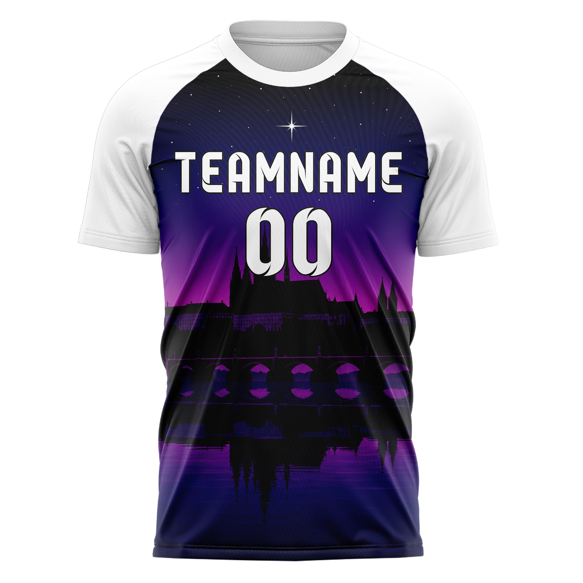 Schwarz Prague Skyline Design 15-0208 individuelles Fußballtrikot front