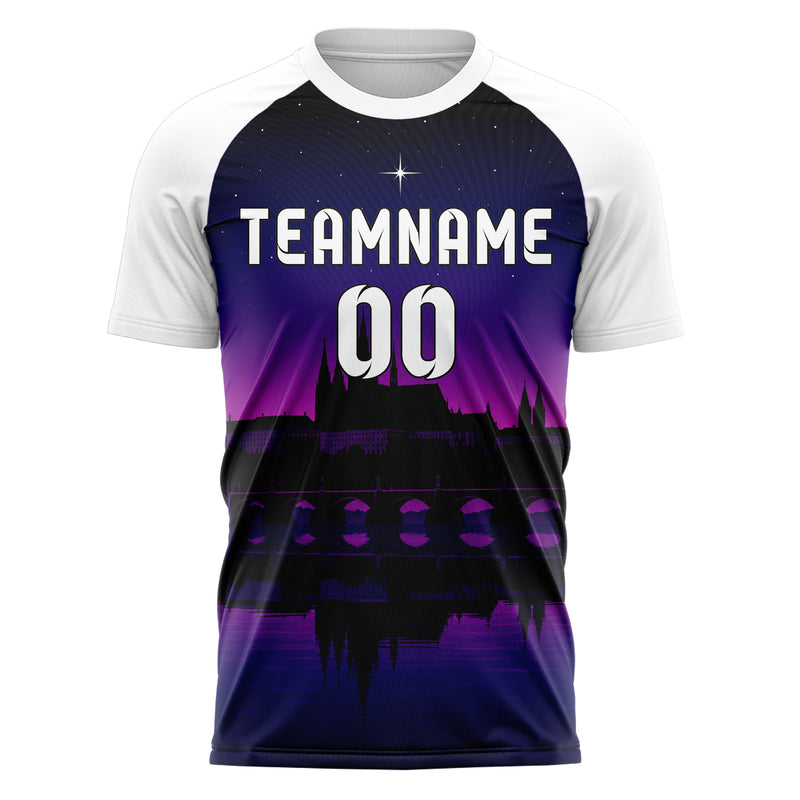 Schwarz Prague Skyline Design 15-0208 individuelles Fußballtrikot front