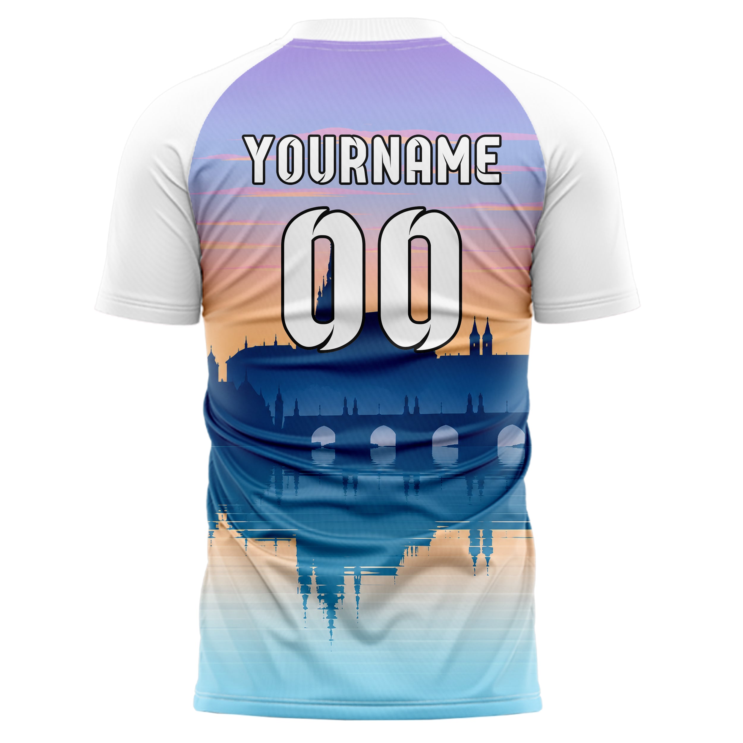 Hellblau Prague Skyline Design 15-0204 individuelles Fußballtrikot back