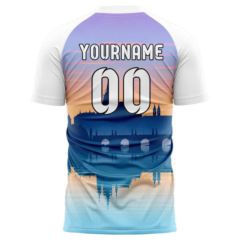 Hellblau Prague Skyline Design 15-0204 individuelles Fußballtrikot back