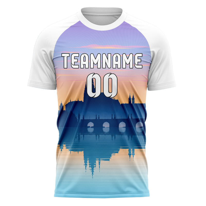 Hellblau Prague Skyline Design 15-0204 individuelles Fußballtrikot front