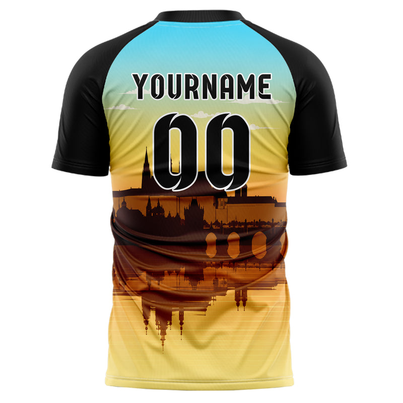 Gelb Prague Skyline Design 15-0205 individuelles Fußballtrikot back