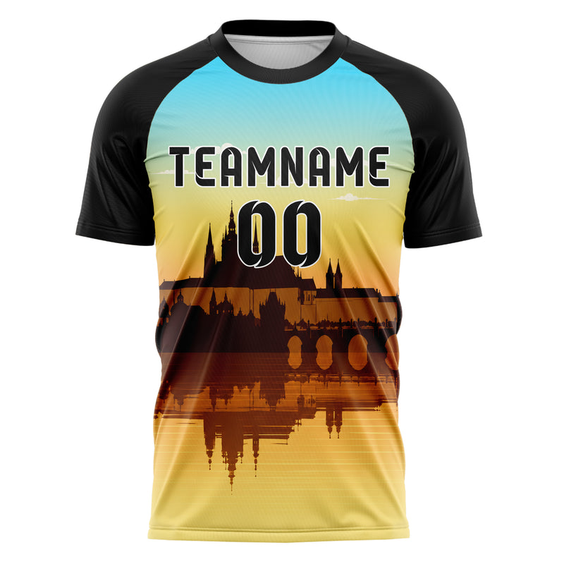 Gelb Prague Skyline Design 15-0205 individuelles Fußballtrikot front