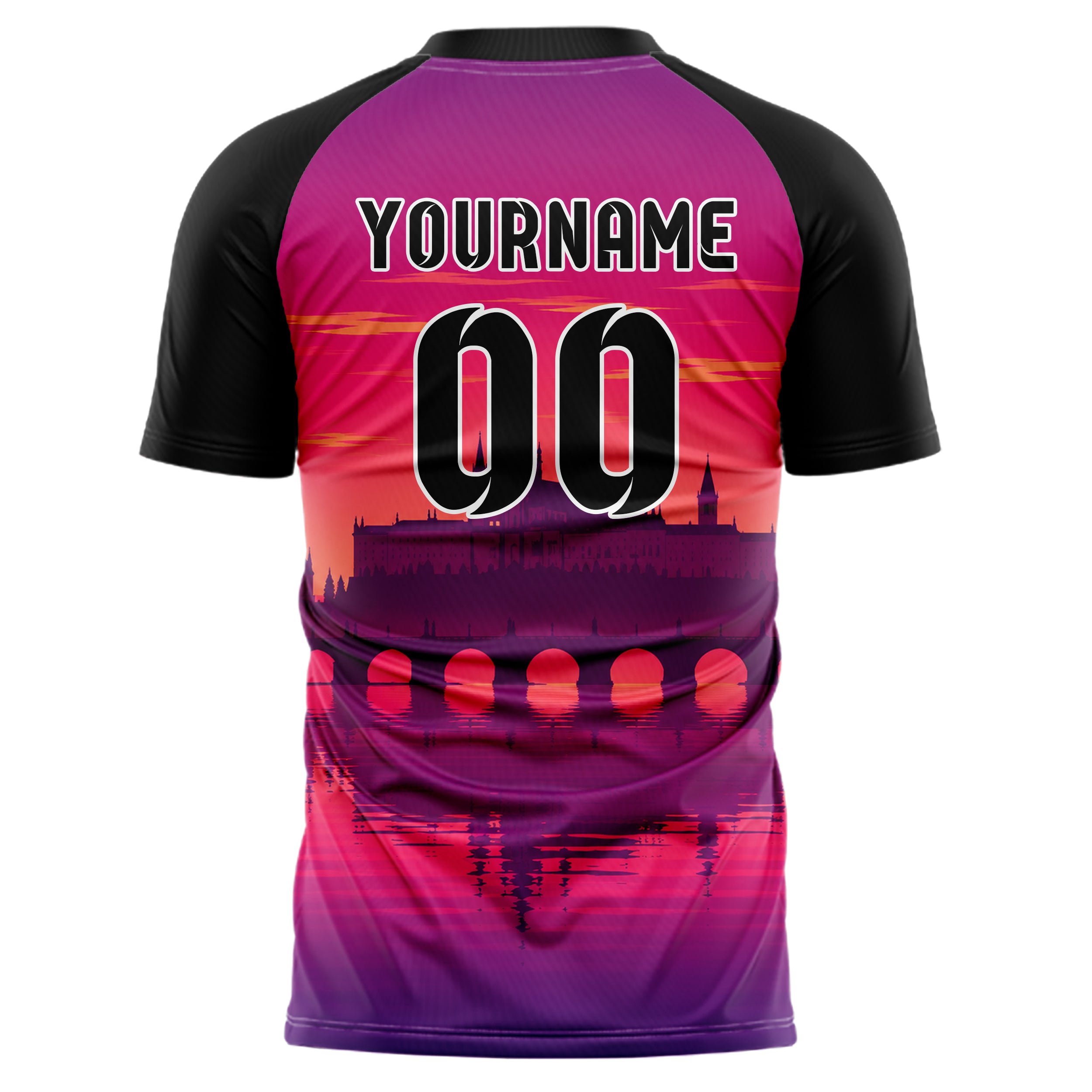 Hot Pink Prague Skyline Design 15-0201 individuelles Fußballtrikot back