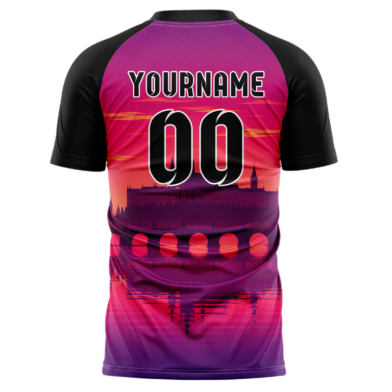 Hot Pink Prague Skyline Design 15-0201 individuelles Fußballtrikot back