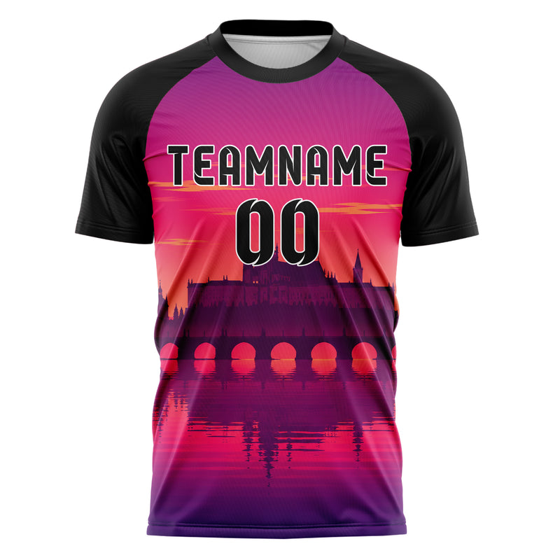 Hot Pink Prague Skyline Design 15-0201 individuelles Fußballtrikot front