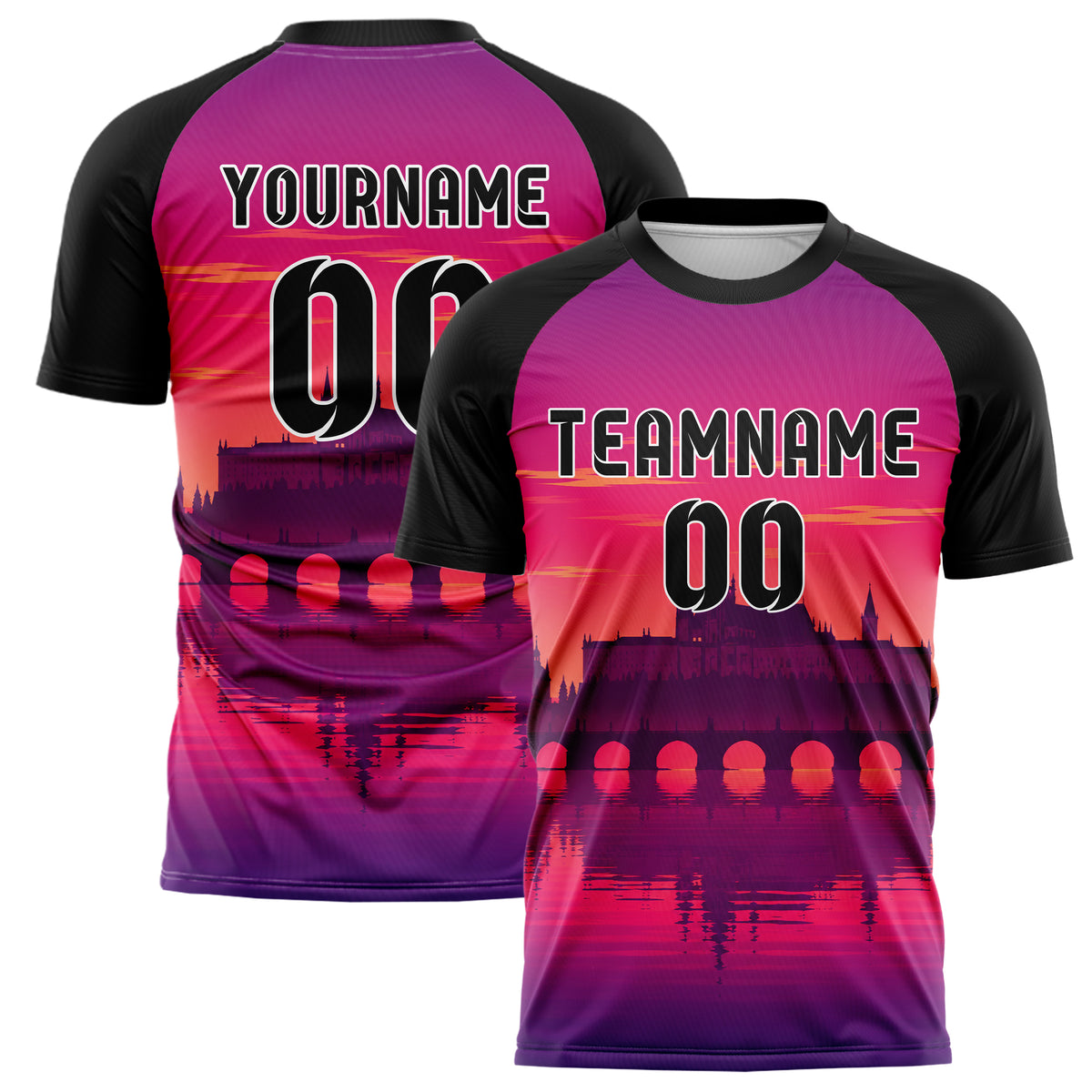 Hot Pink Prague Skyline Design 15-0201 individuelles Fußballtrikot main