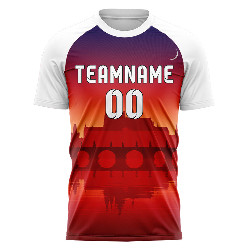 Rot Prague Skyline Design 15-0203 individuelles Fußballtrikot front