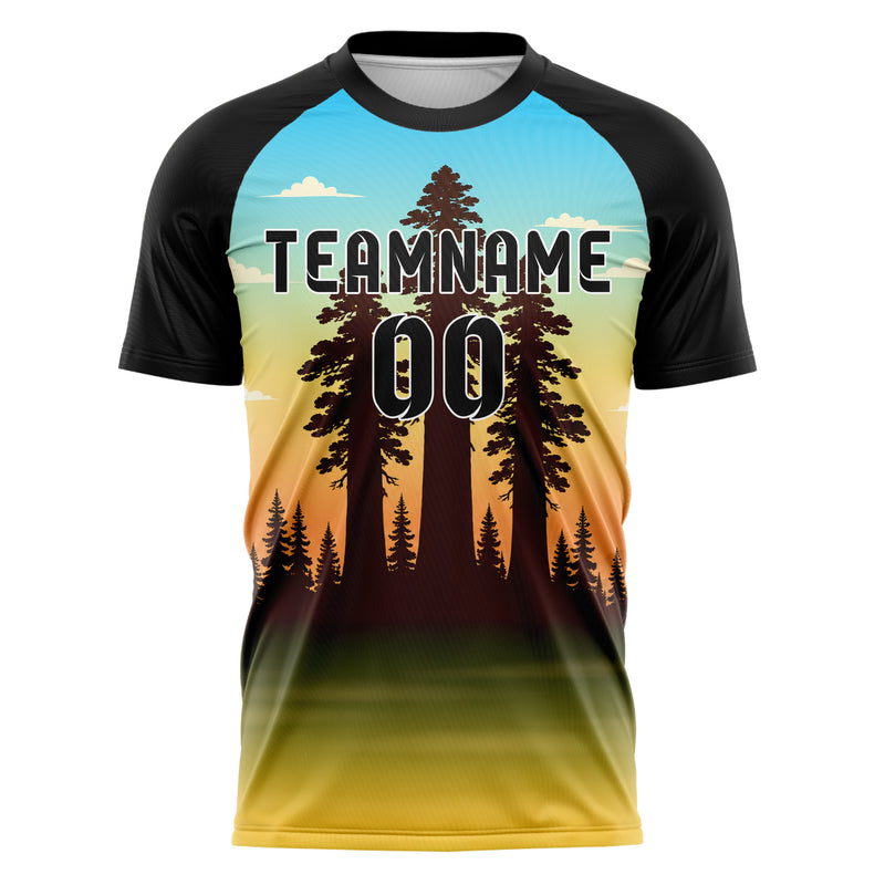 Gelb Redwood Forest Skyline Design 15-0525 individuelles Fußballtrikot front