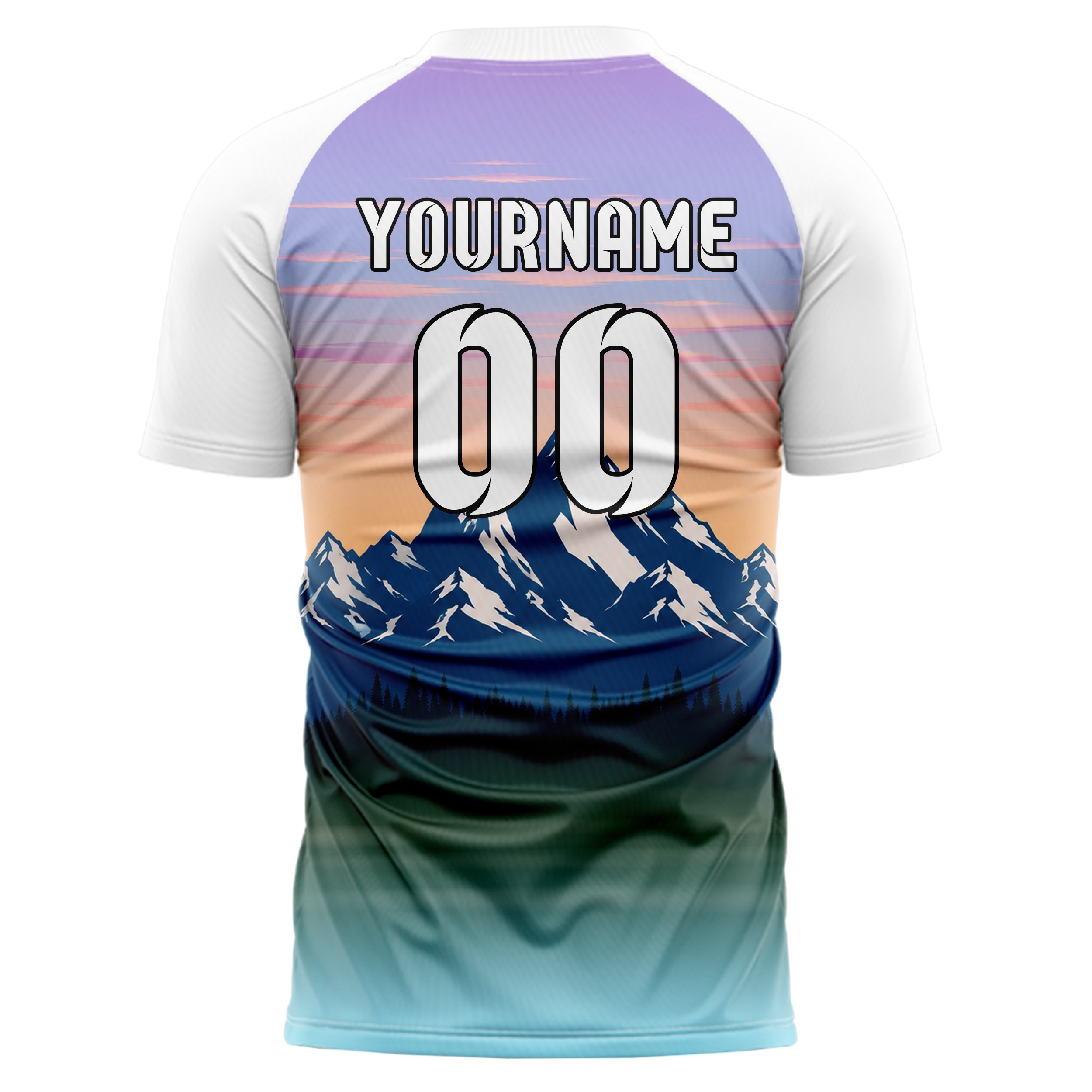 Hellblau Rocky Mountains Skyline Design 15-0364 individuelles Fußballtrikot back