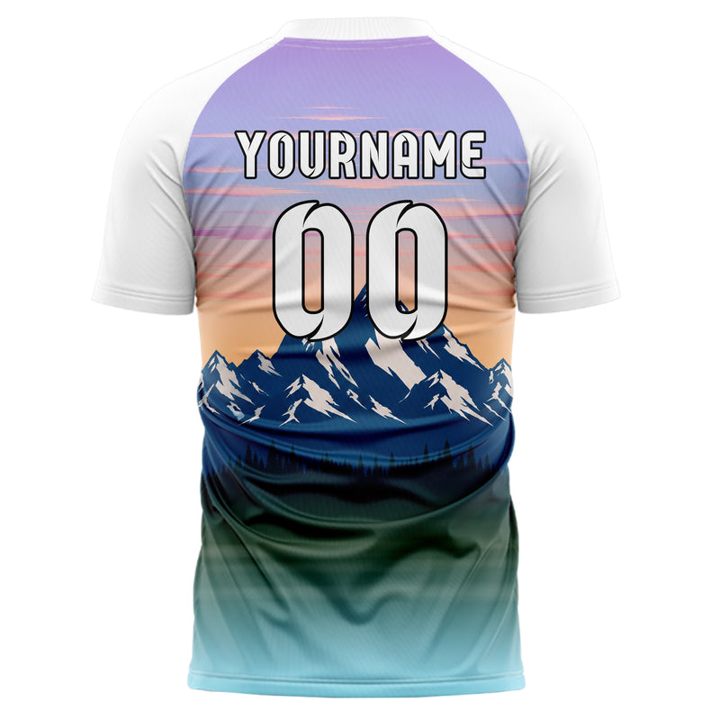 Hellblau Rocky Mountains Skyline Design 15-0364 individuelles Fußballtrikot back