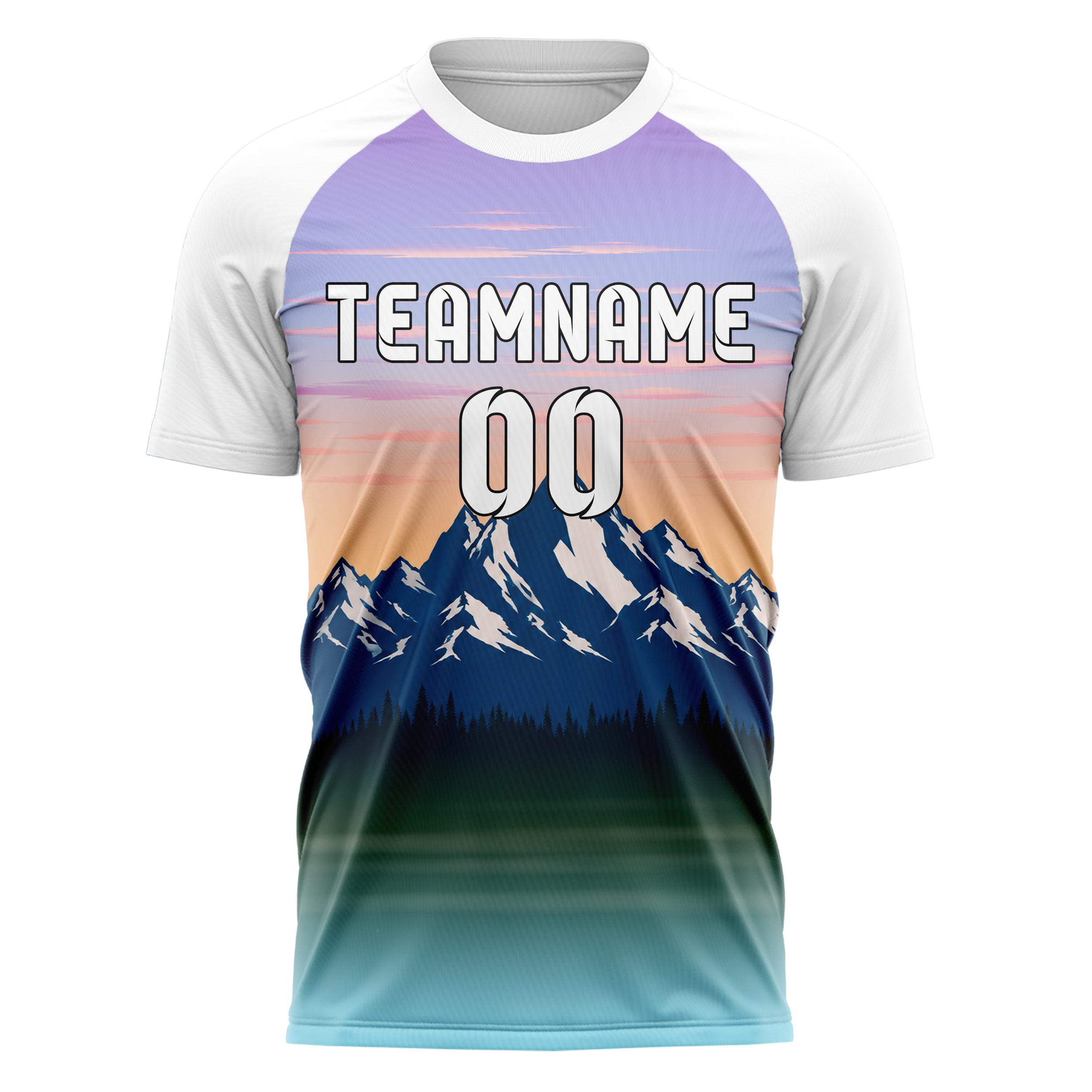 Hellblau Rocky Mountains Skyline Design 15-0364 individuelles Fußballtrikot front