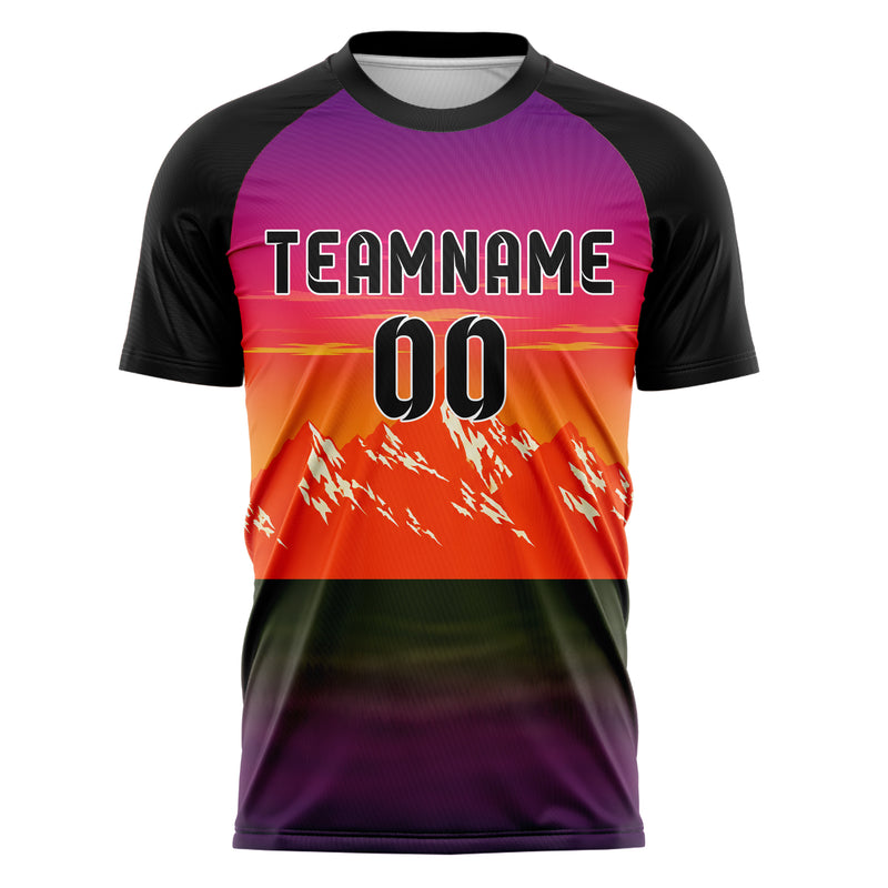 Orange Rocky Mountains Skyline Design 15-0362 individuelles Fußballtrikot front