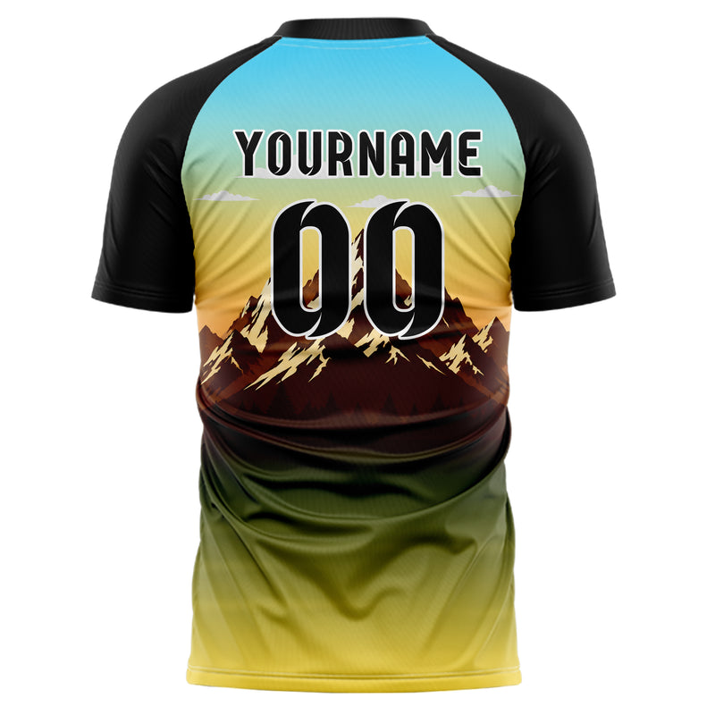 Gelb Rocky Mountains Skyline Design 15-0365 individuelles Fußballtrikot back