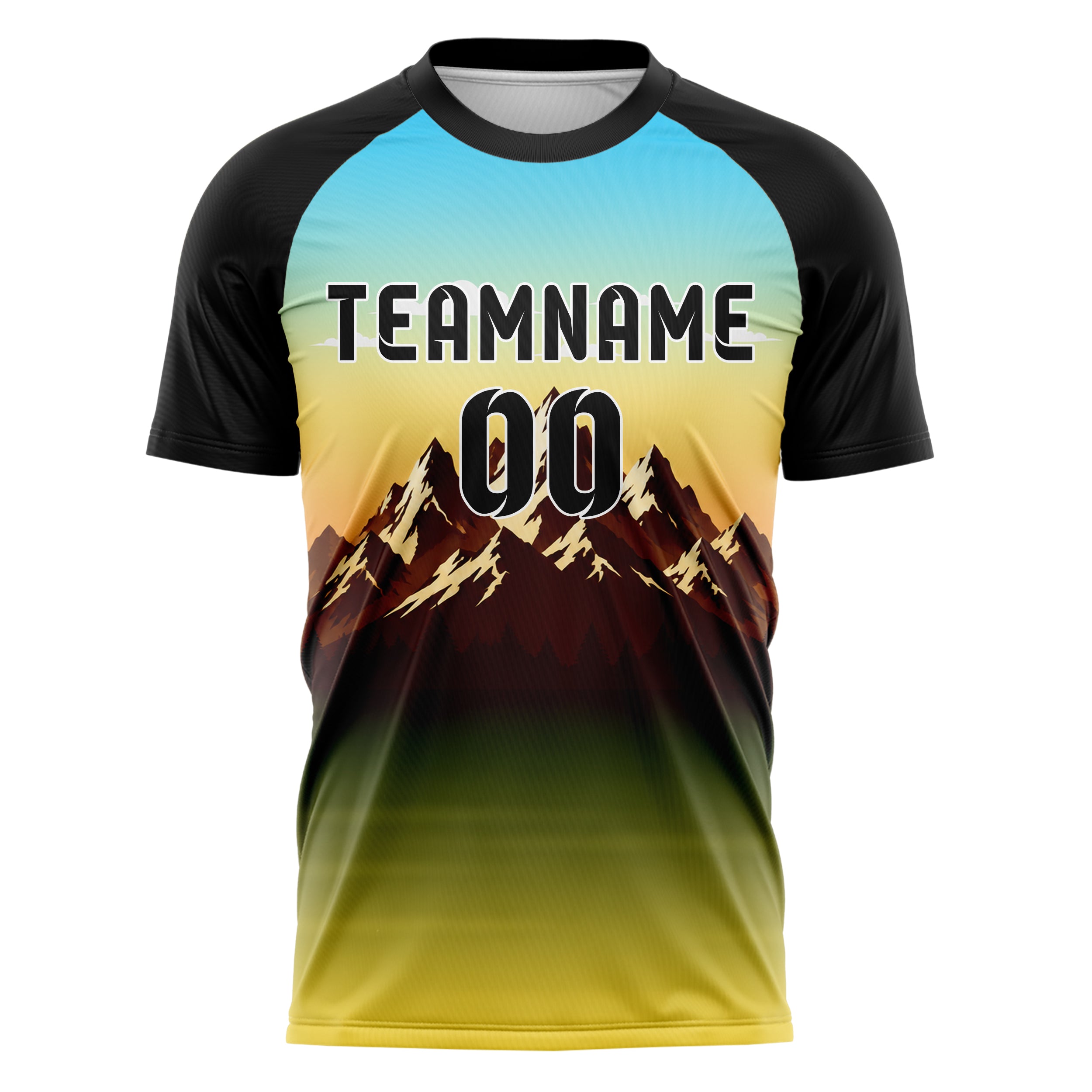 Gelb Rocky Mountains Skyline Design 15-0365 individuelles Fußballtrikot front