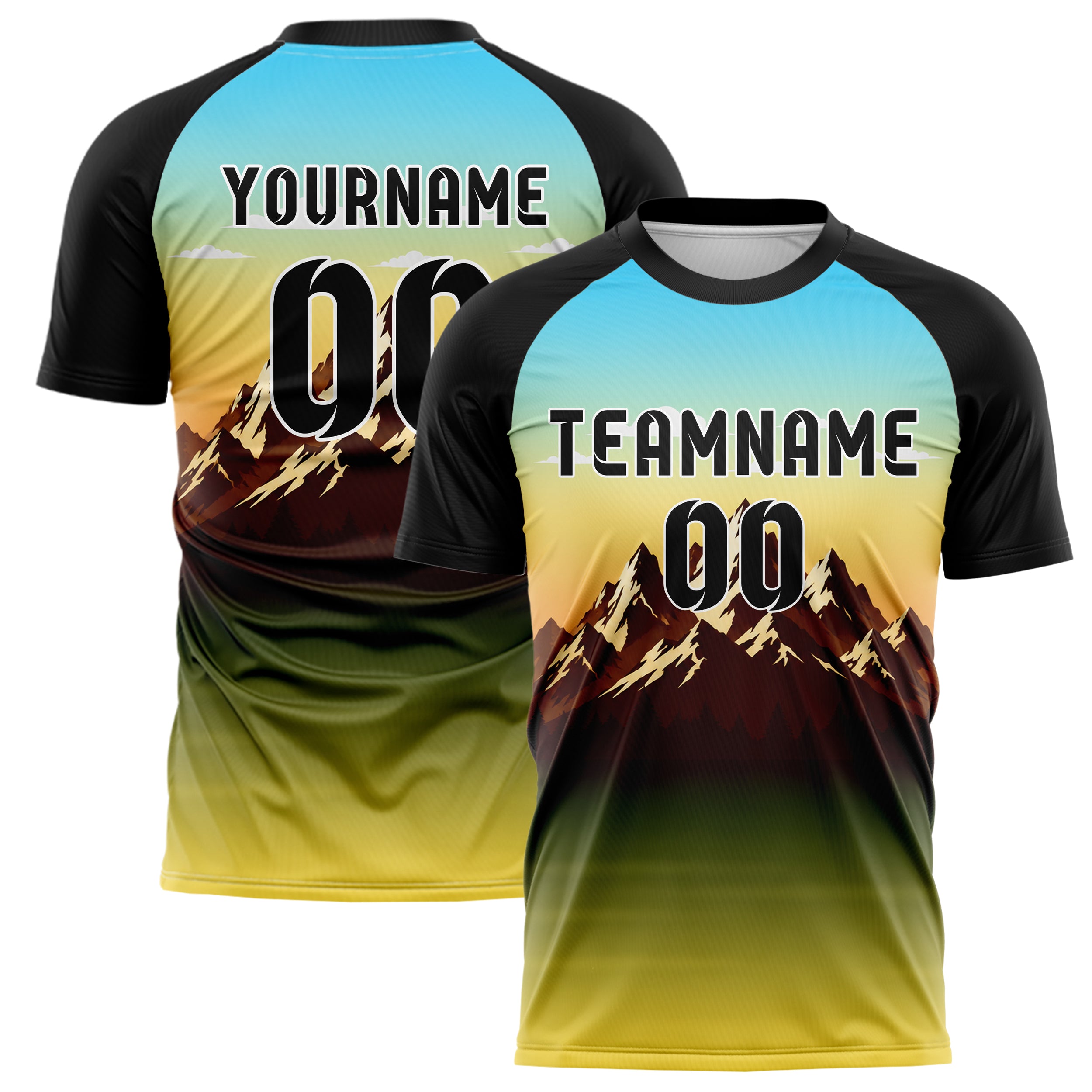 Gelb Rocky Mountains Skyline Design 15-0365 individuelles Fußballtrikot main