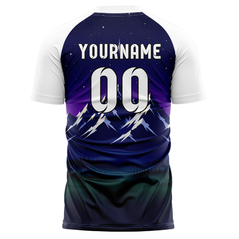Marineblau Rocky Mountains Skyline Design 15-0369 individuelles Fußballtrikot back