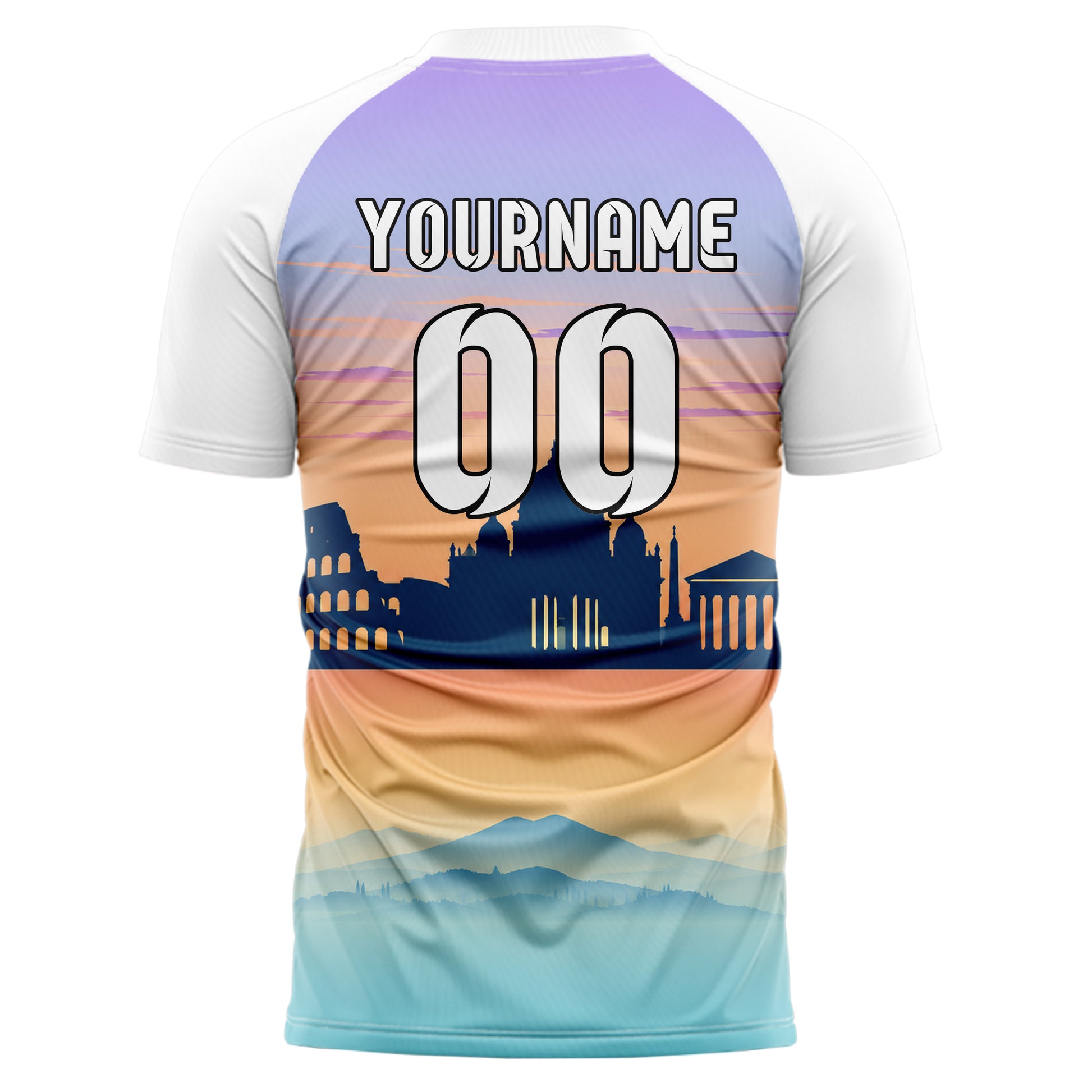 Hellblau Rome Skyline Design 15-0144 individuelles Fußballtrikot back