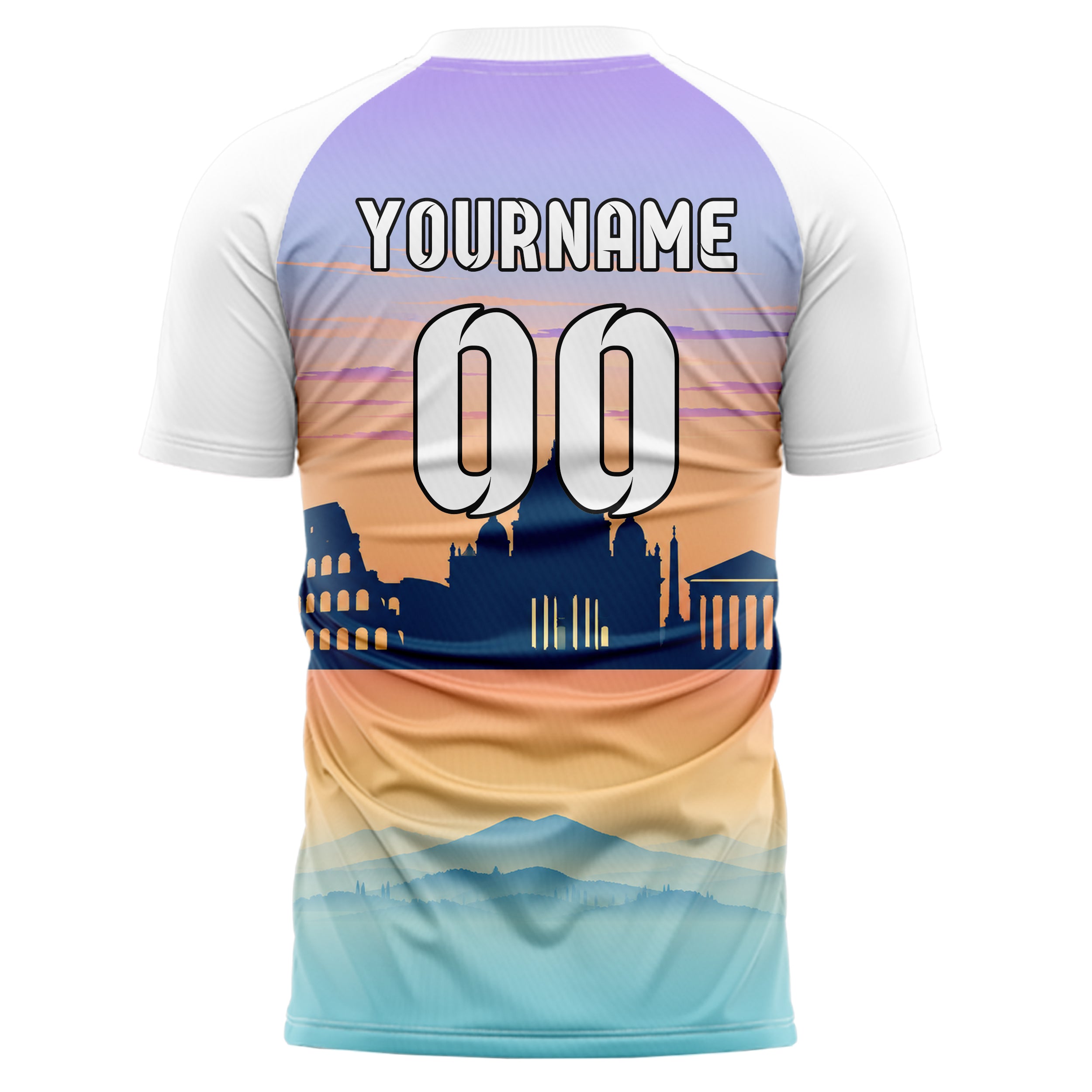 Hellblau Rome Skyline Design 15-0144 individuelles Fußballtrikot back
