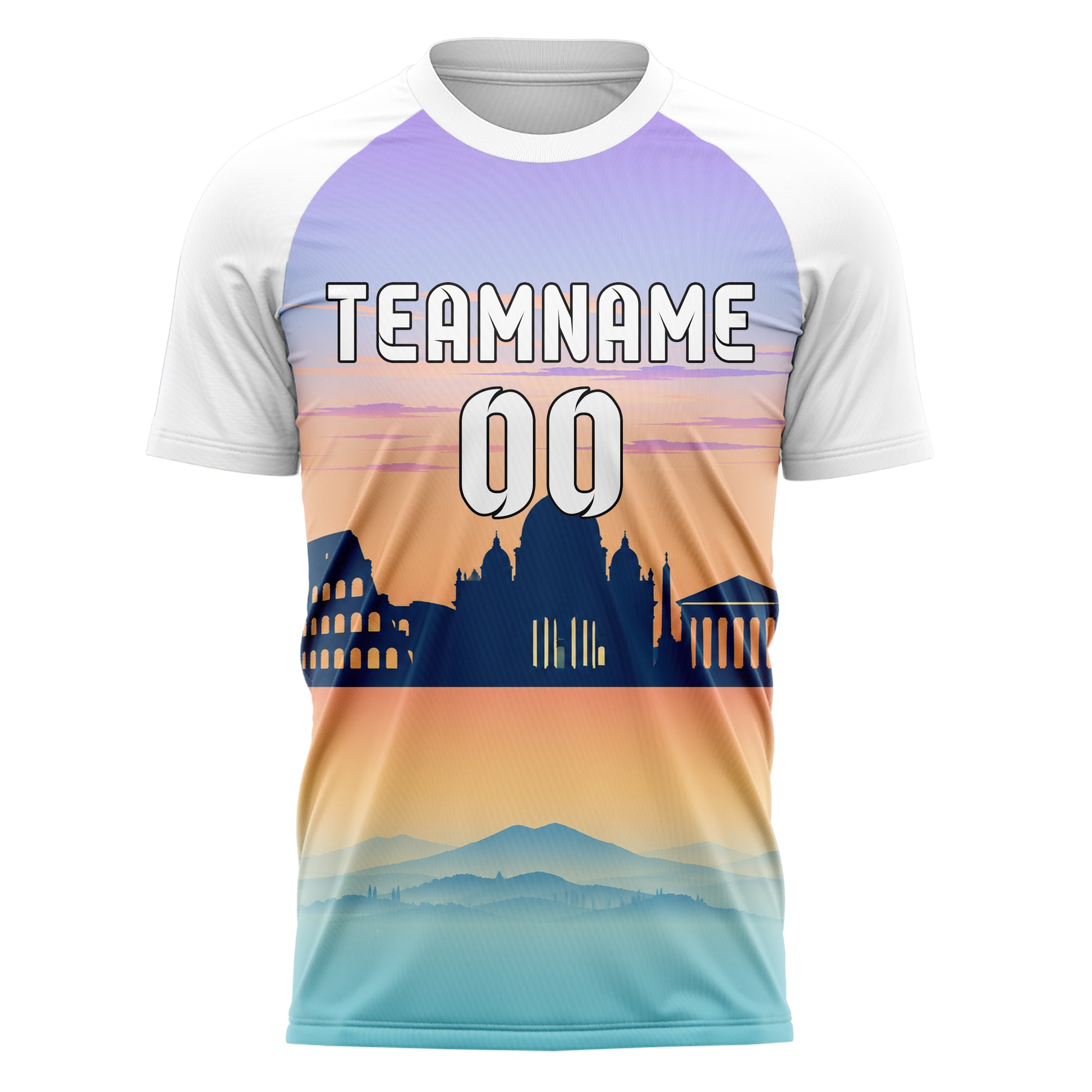 Hellblau Rome Skyline Design 15-0144 individuelles Fußballtrikot front