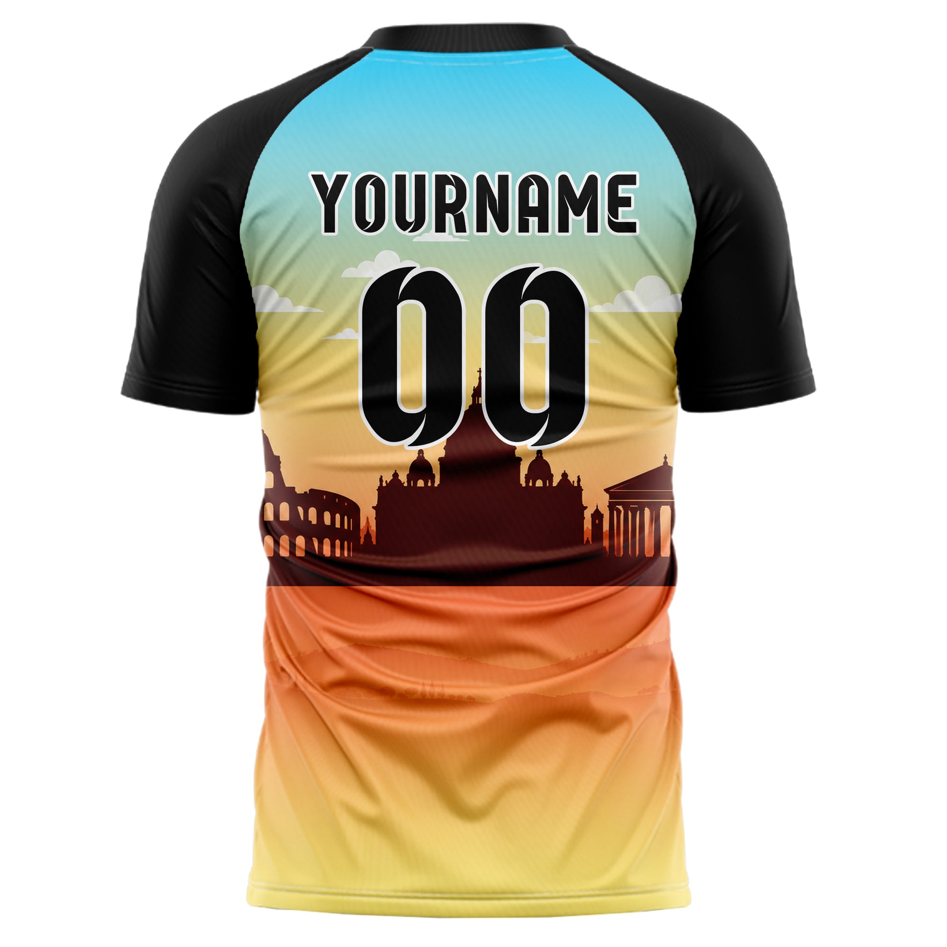 Gelb Rome Skyline Design 15-0145 individuelles Fußballtrikot back