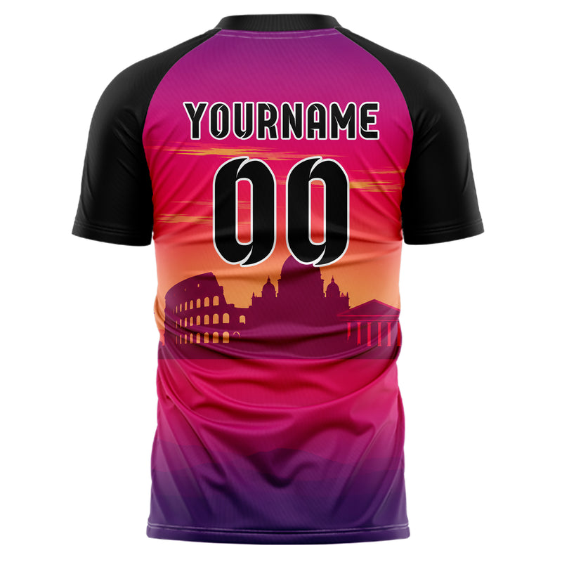 Hot Pink Rome Skyline Design 15-0141 individuelles Fußballtrikot back
