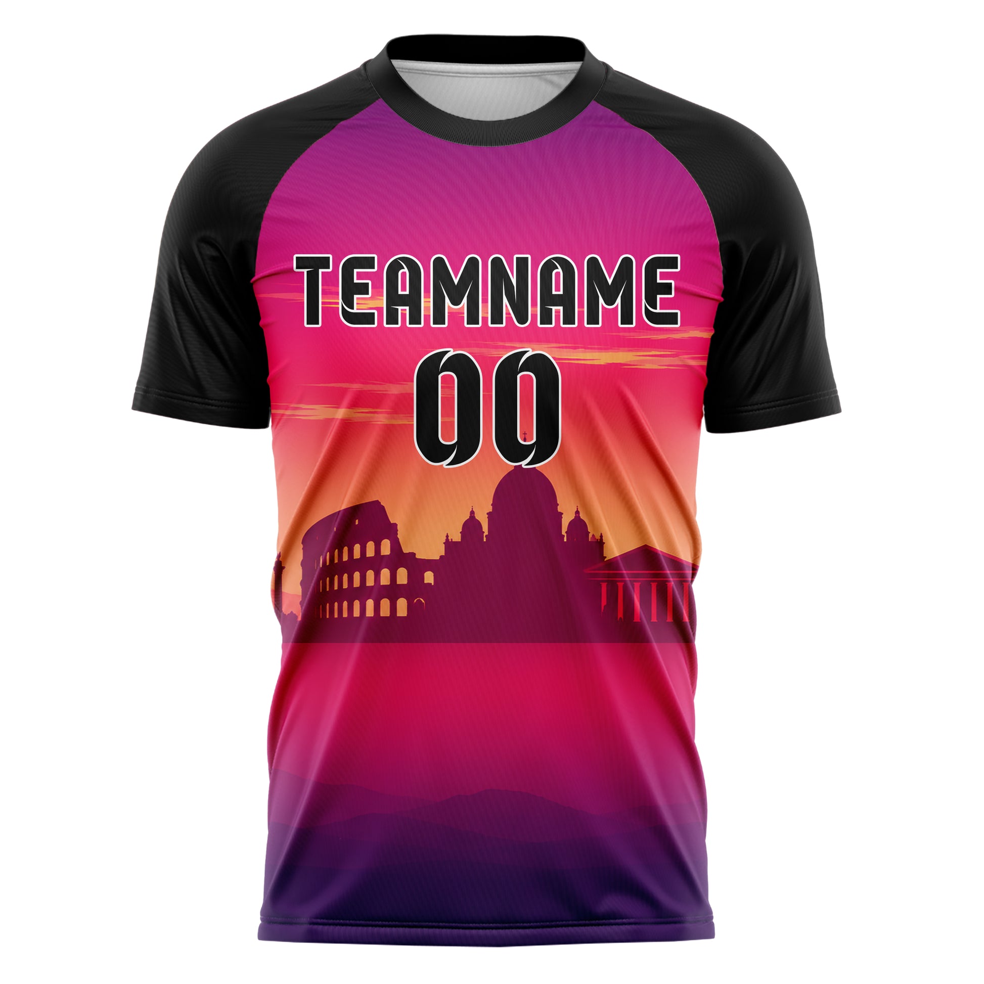 Hot Pink Rome Skyline Design 15-0141 individuelles Fußballtrikot front