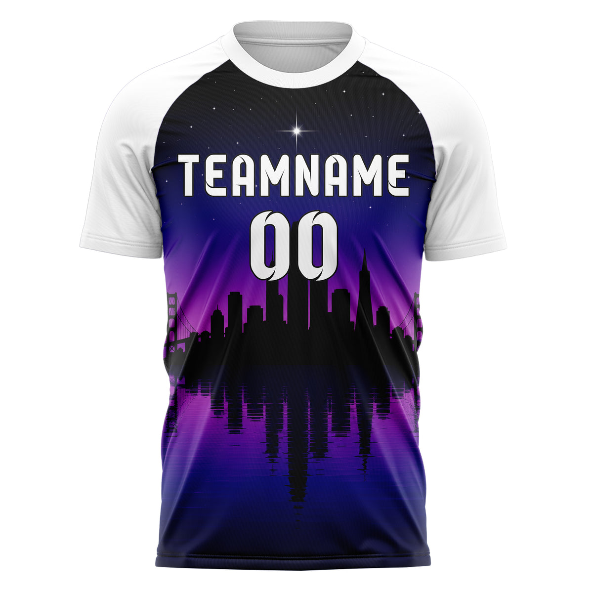 Schwarz San Francisco Skyline Design 15-0048 individuelles Fußballtrikot front