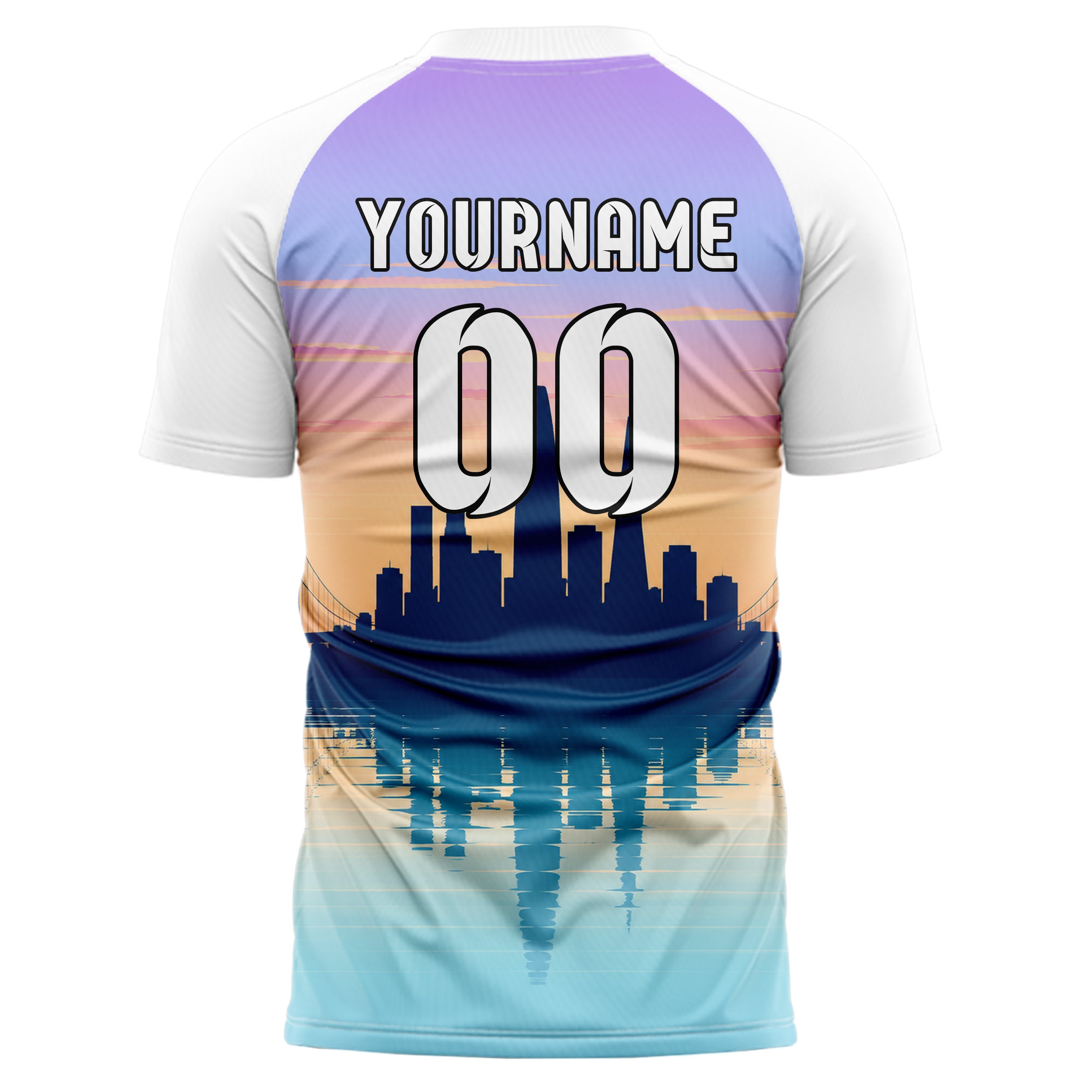 Hellblau San Francisco Skyline Design 15-0044 individuelles Fußballtrikot back