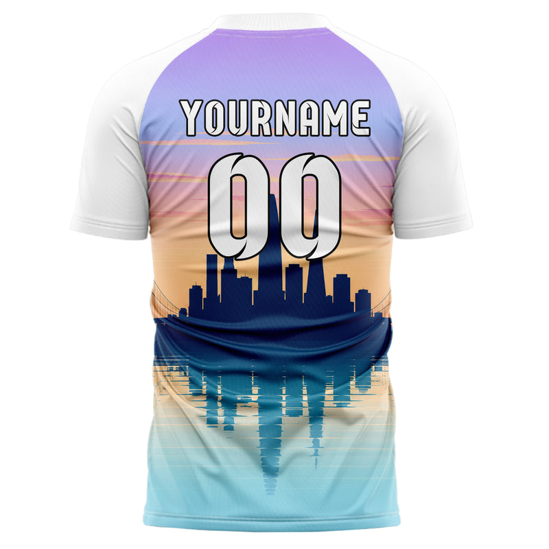 Hellblau San Francisco Skyline Design 15-0044 individuelles Fußballtrikot back