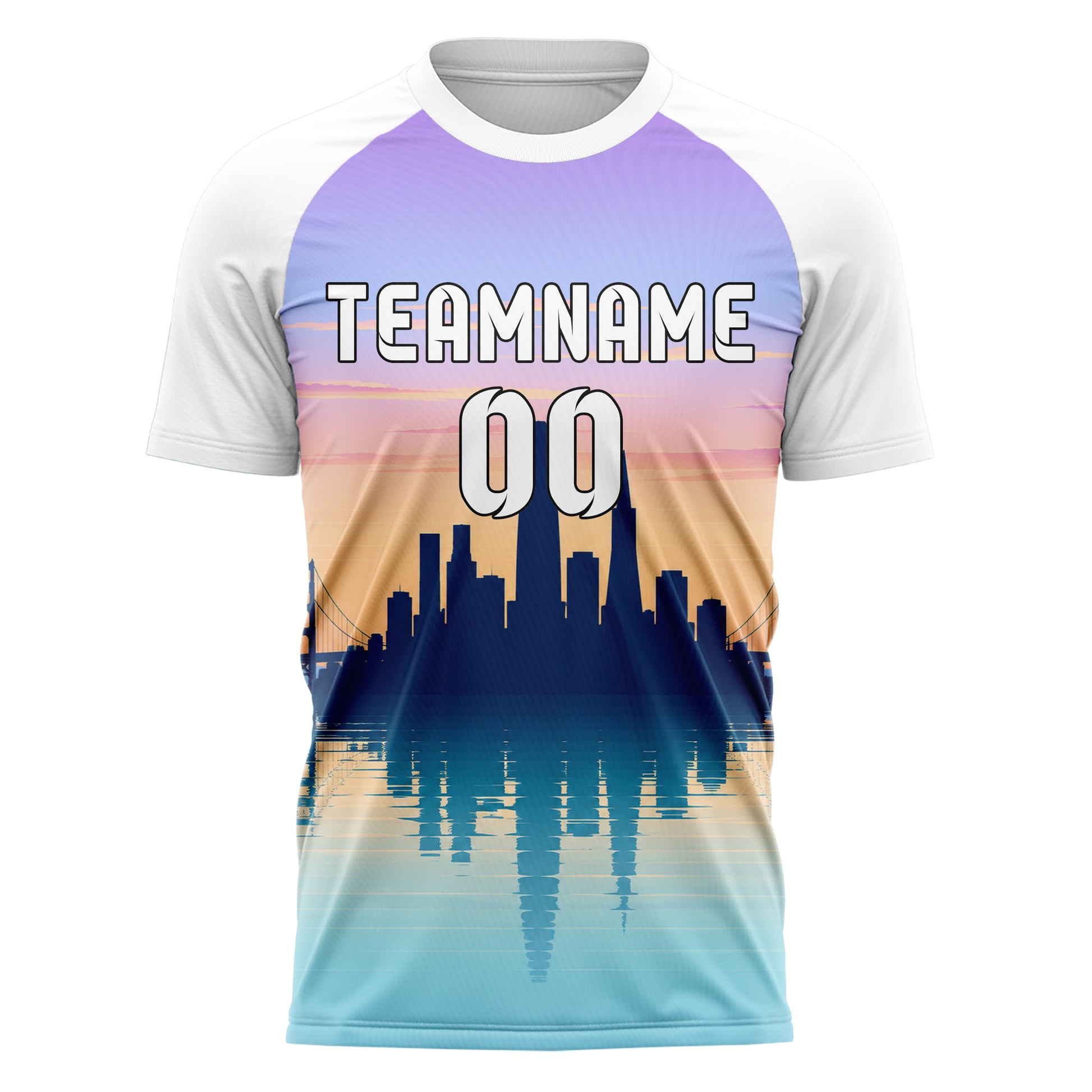 Hellblau San Francisco Skyline Design 15-0044 individuelles Fußballtrikot front