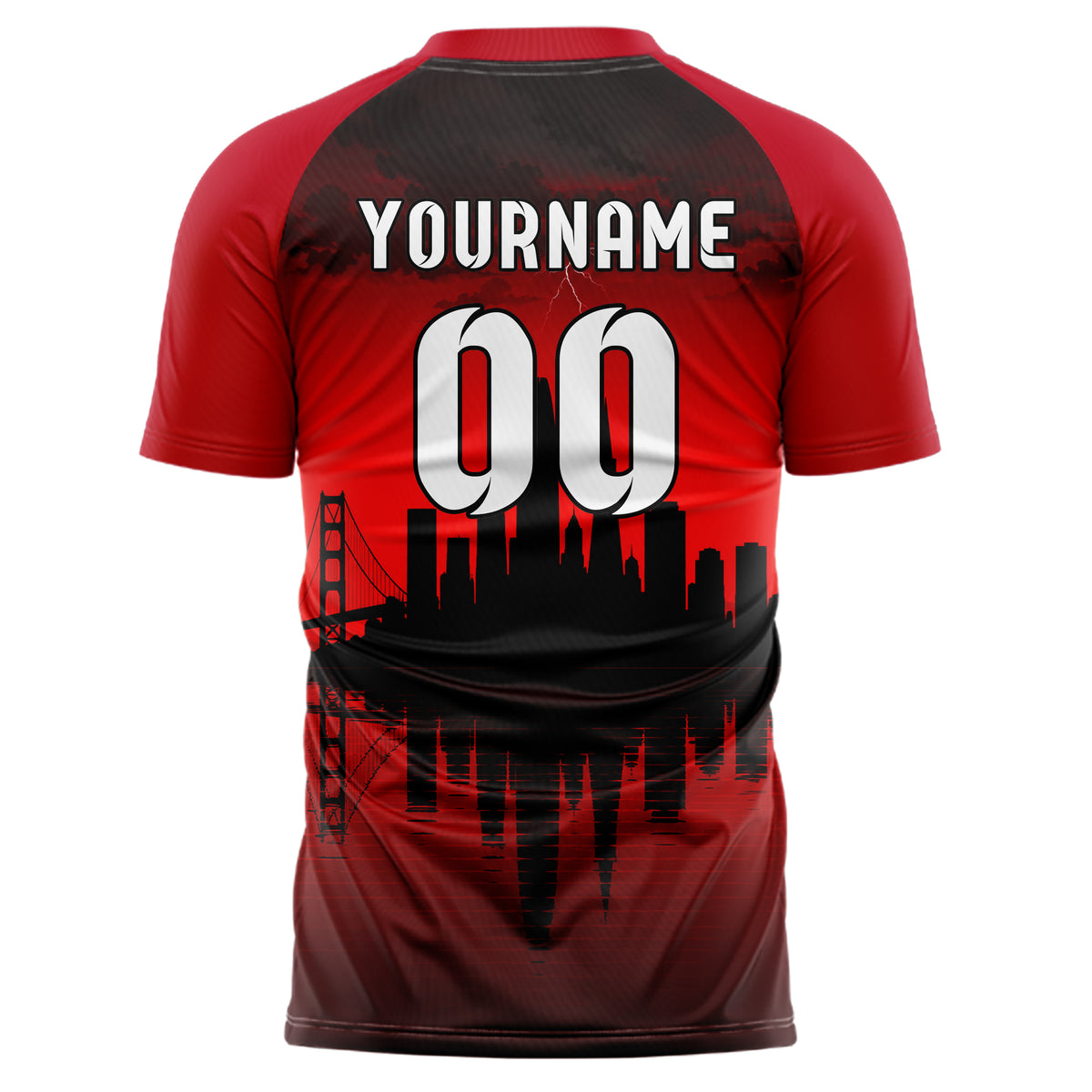 Schwarz San Francisco Skyline Design 15-0047 individuelles Fußballtrikot back