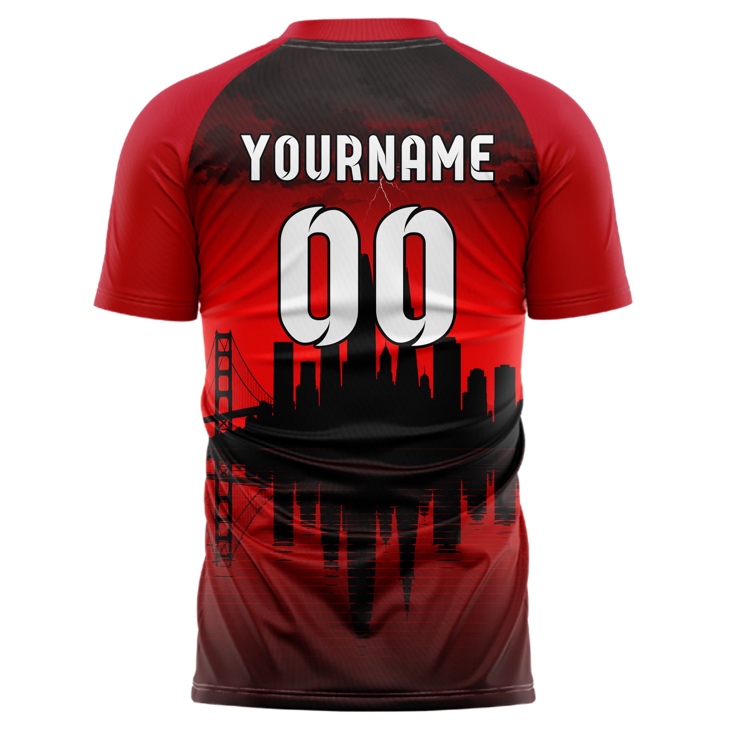 Schwarz San Francisco Skyline Design 15-0047 individuelles Fußballtrikot back