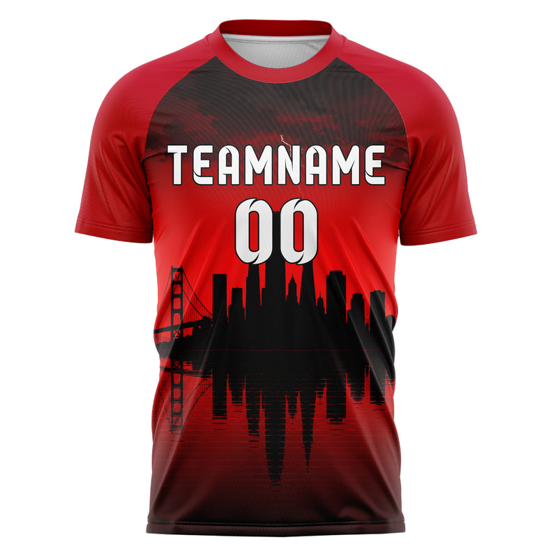 Schwarz San Francisco Skyline Design 15-0047 individuelles Fußballtrikot front