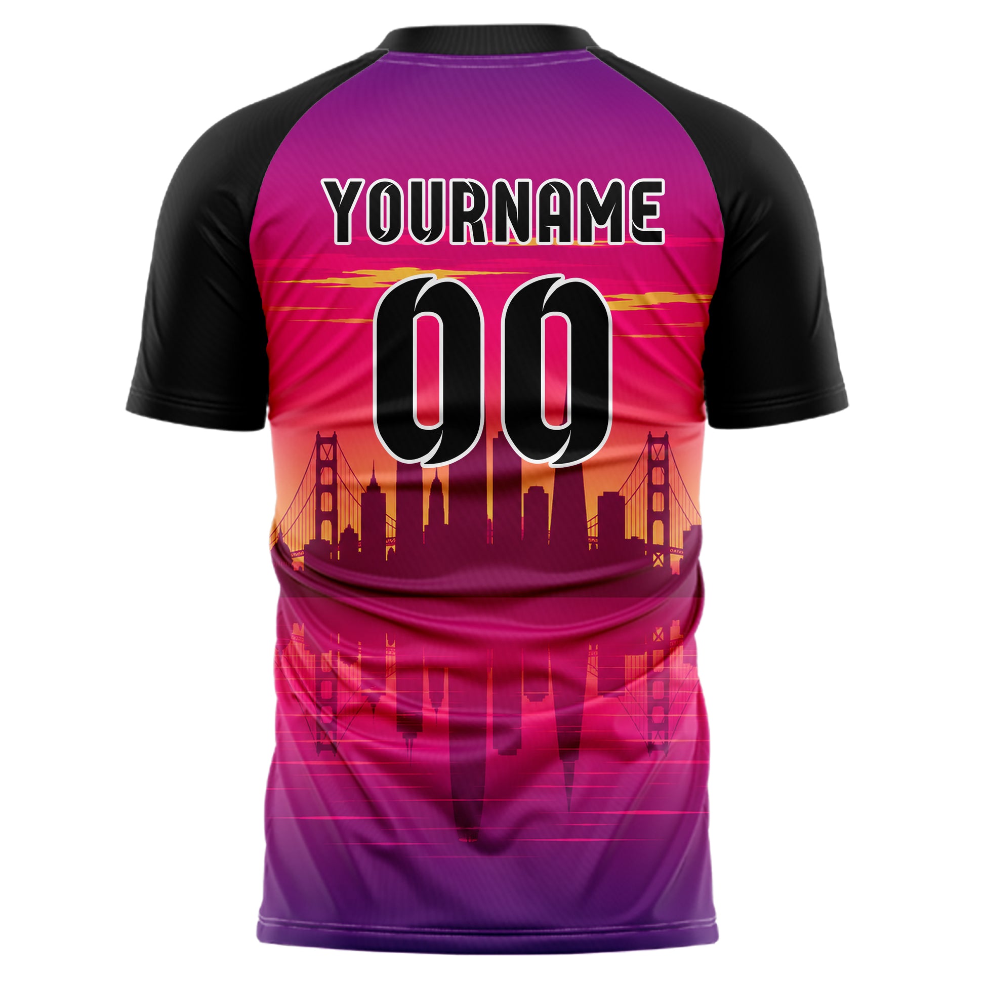 Hot Pink San Francisco Skyline Design 15-0041 individuelles Fußballtrikot back