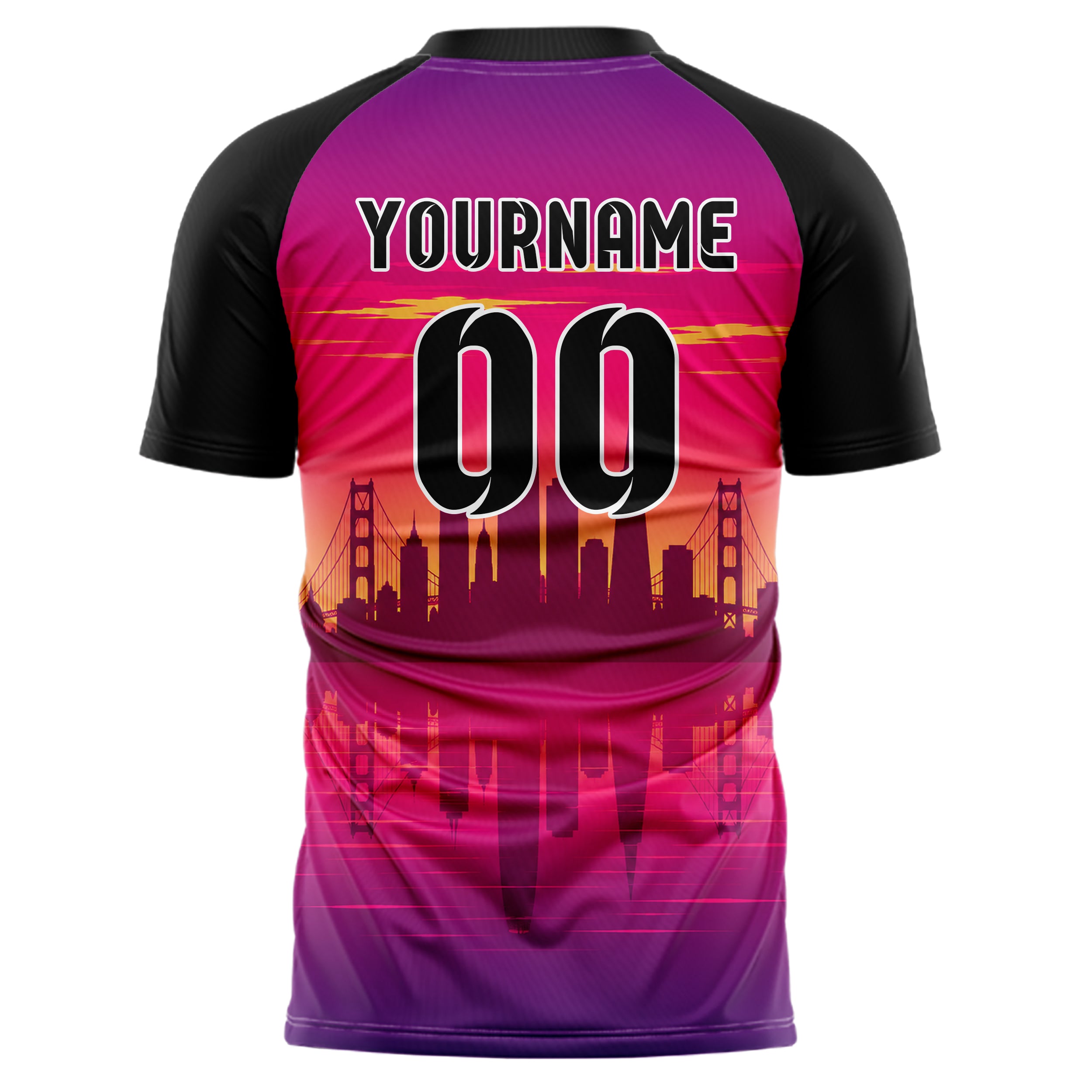 Hot Pink San Francisco Skyline Design 15-0041 individuelles Fußballtrikot back