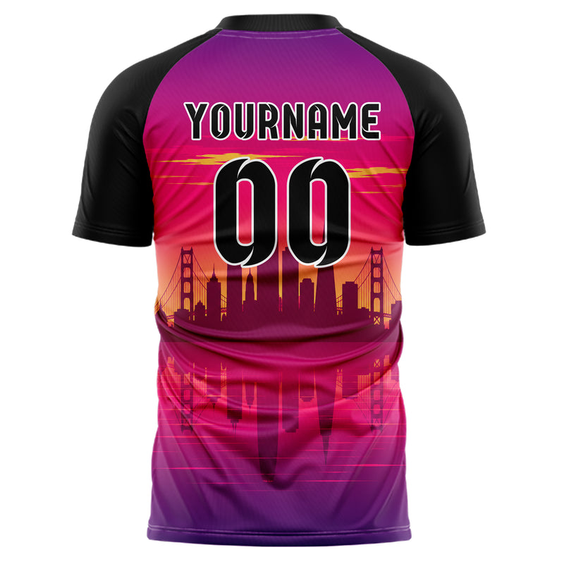 Hot Pink San Francisco Skyline Design 15-0041 individuelles Fußballtrikot back