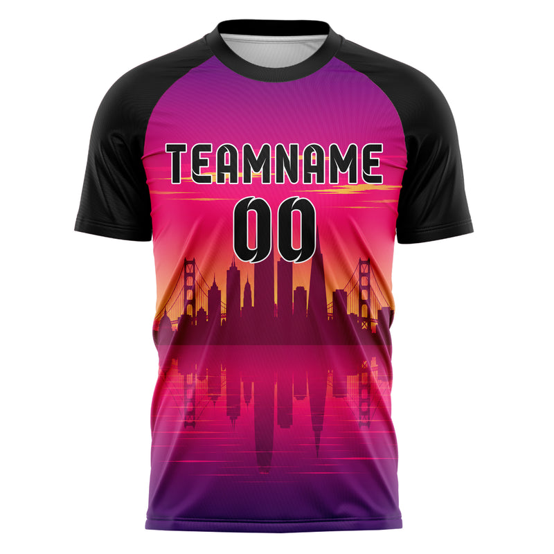 Hot Pink San Francisco Skyline Design 15-0041 individuelles Fußballtrikot front