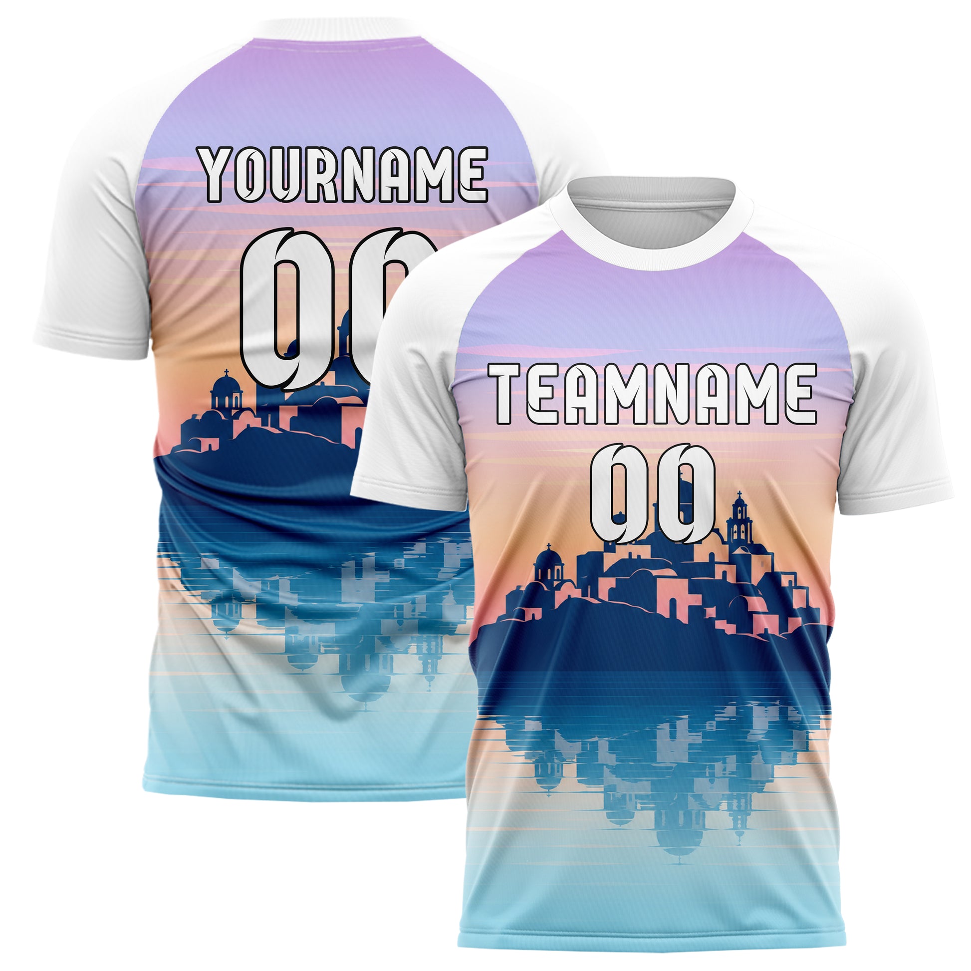 Hellblau Santorini Skyline Design 15-0444 individuelles Fußballtrikot main