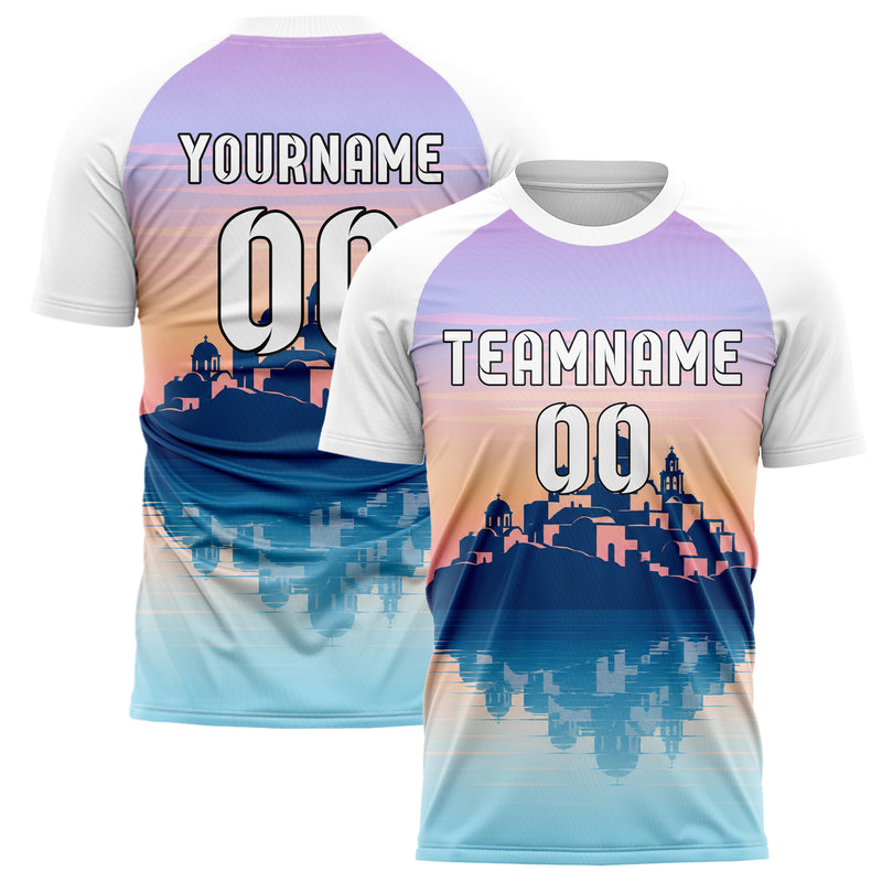 Hellblau Santorini Skyline Design 15-0444 individuelles Fußballtrikot main