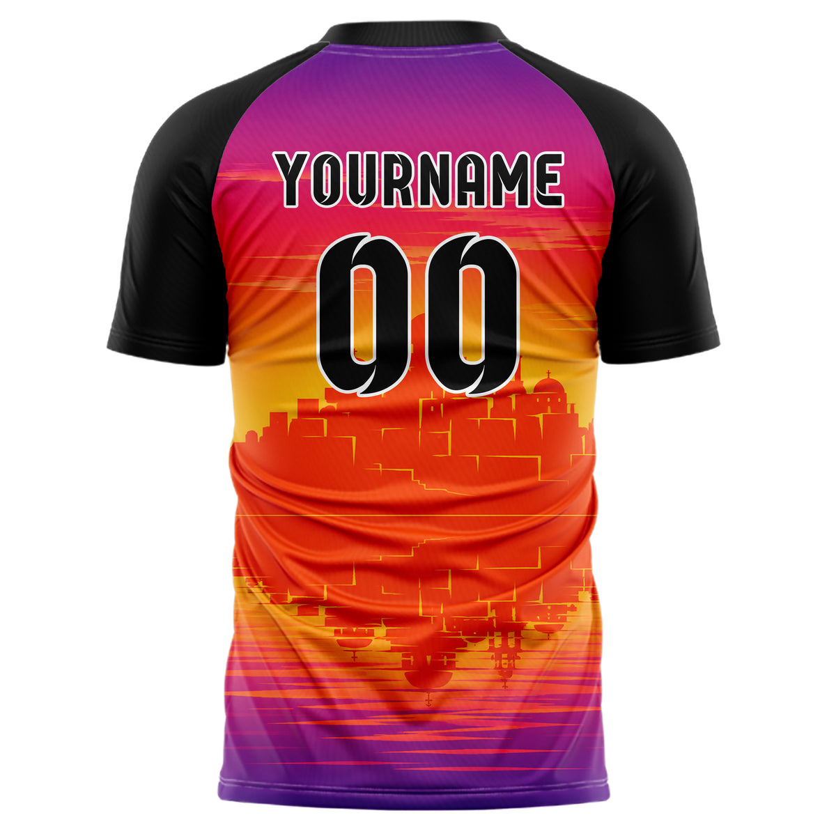 Orange Santorini Skyline Design 15-0442 individuelles Fußballtrikot back