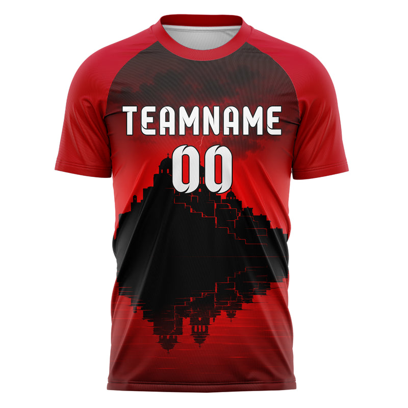 Schwarz Santorini Skyline Design 15-0447 individuelles Fußballtrikot front