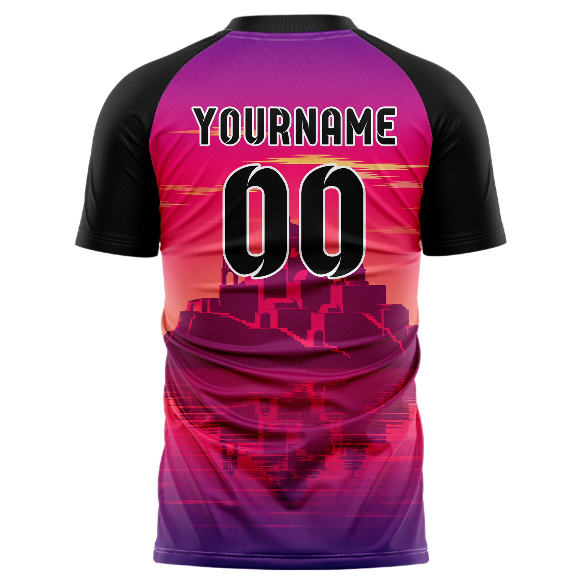 Hot Pink Santorini Skyline Design 15-0441 individuelles Fußballtrikot back