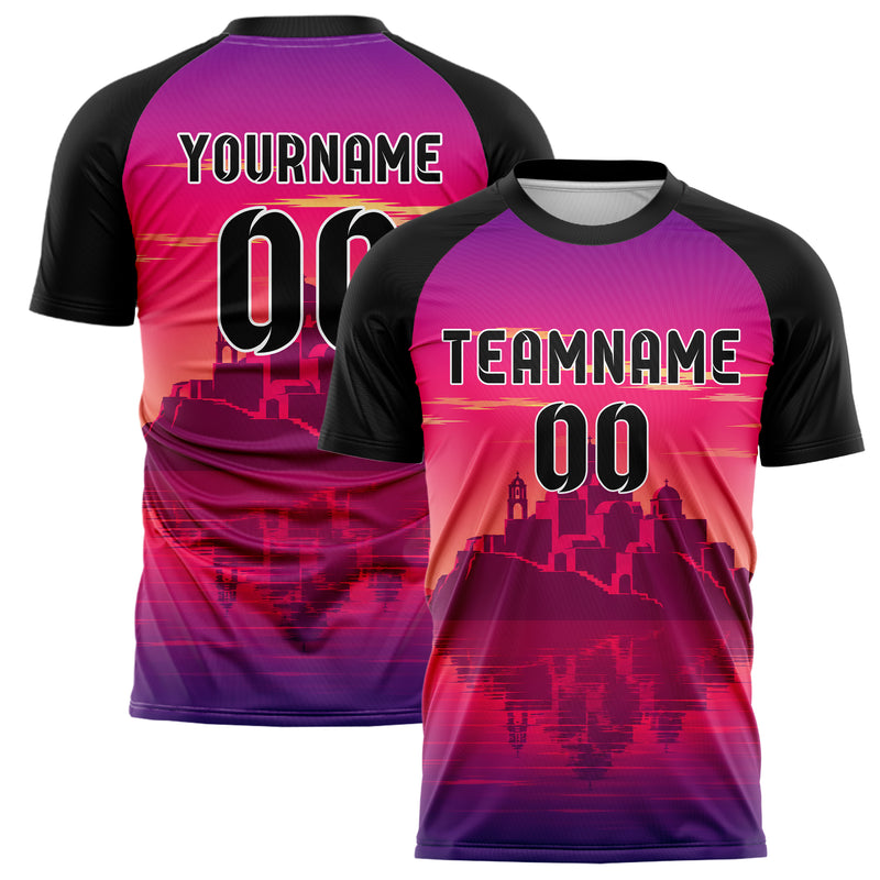 Hot Pink Santorini Skyline Design 15-0441 individuelles Fußballtrikot main