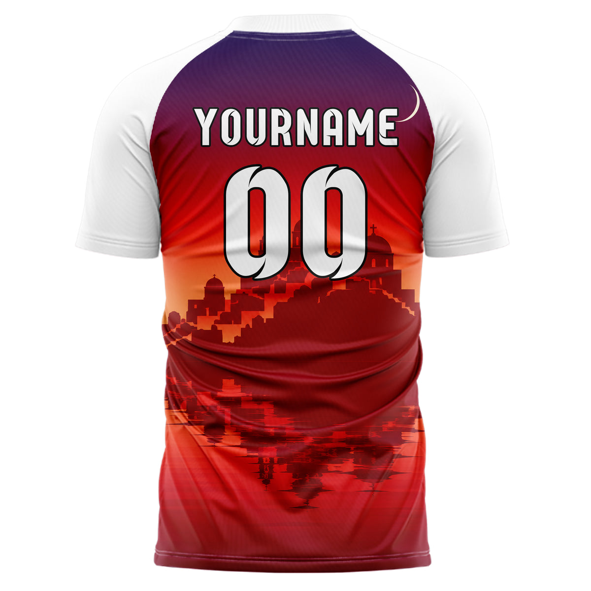 Rot Santorini Skyline Design 15-0443 individuelles Fußballtrikot back