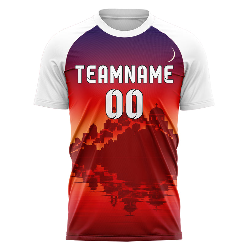 Rot Santorini Skyline Design 15-0443 individuelles Fußballtrikot front