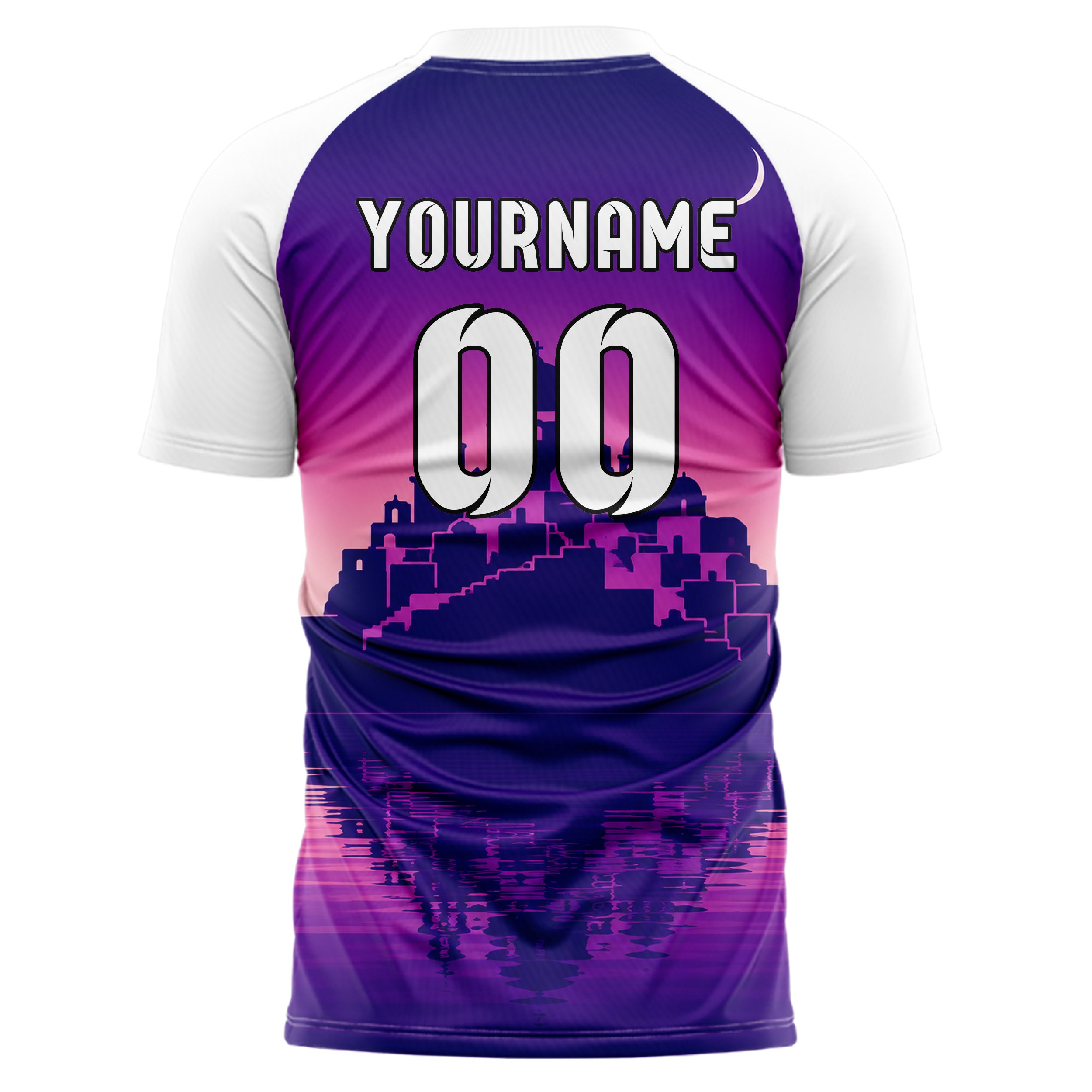 Lila Santorini Skyline Design 15-0446 individuelles Fußballtrikot back